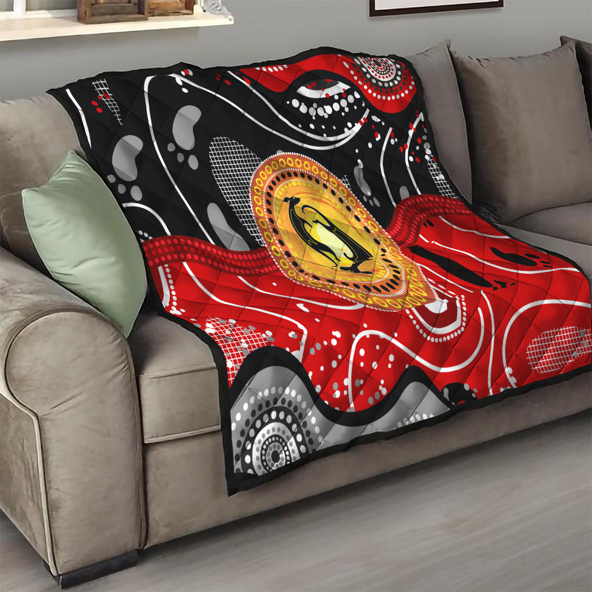 Aboriginal Flag Style Dot Art And Abstract Kangaroo Quilt - Wonder Print Shop