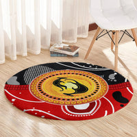 Aboriginal Flag Style Dot Art And Abstract Kangaroo Round Carpet