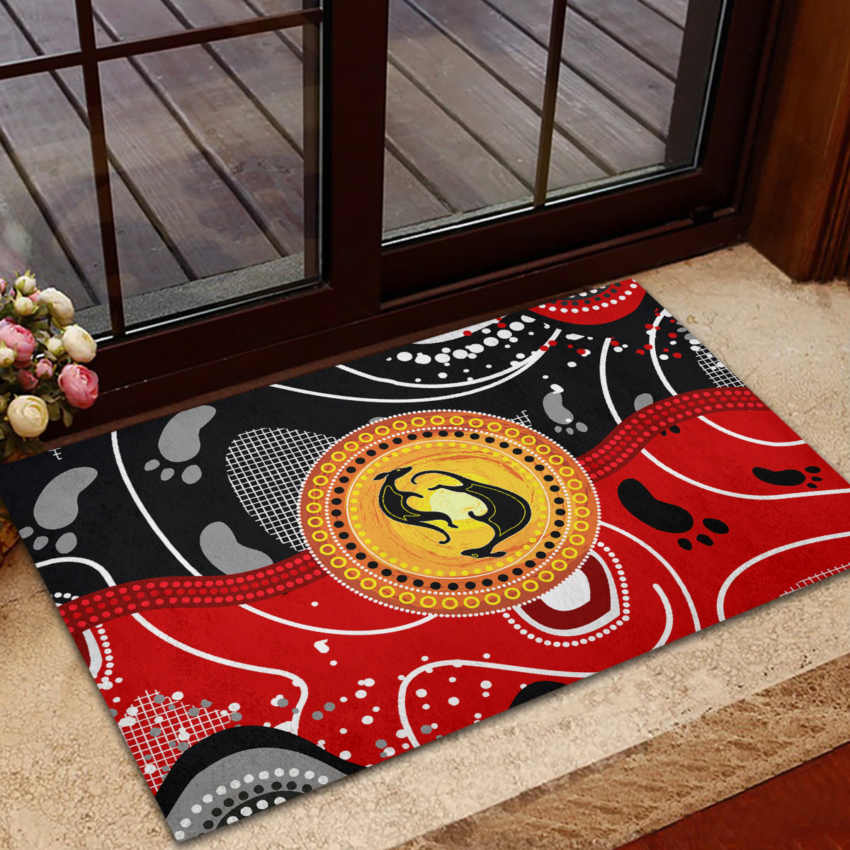 Aboriginal Flag Style Dot Art And Abstract Kangaroo Rubber Doormat - Wonder Print Shop
