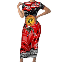 Aboriginal Flag Style Dot Art And Abstract Kangaroo Short Sleeve Bodycon Dress - Wonder Print Shop