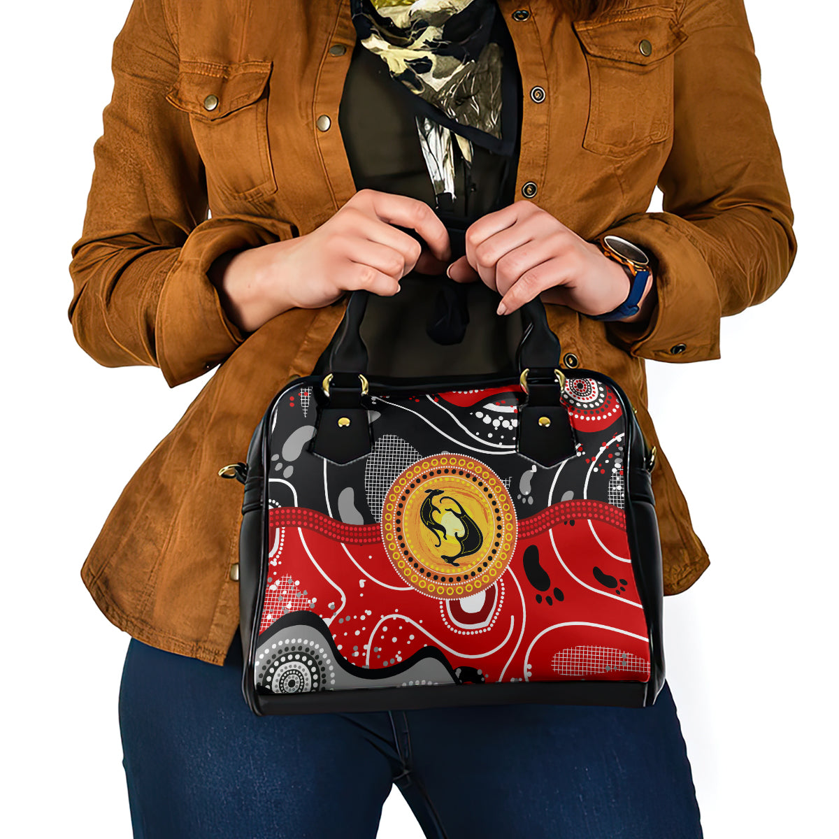Aboriginal Flag Style Dot Art And Abstract Kangaroo Shoulder Handbag