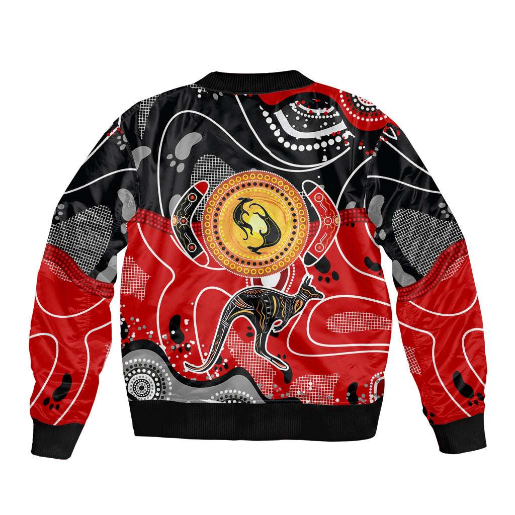 Aboriginal Flag Style Dot Art And Abstract Kangaroo Sleeve Zip Bomber Jacket - Wonder Print Shop