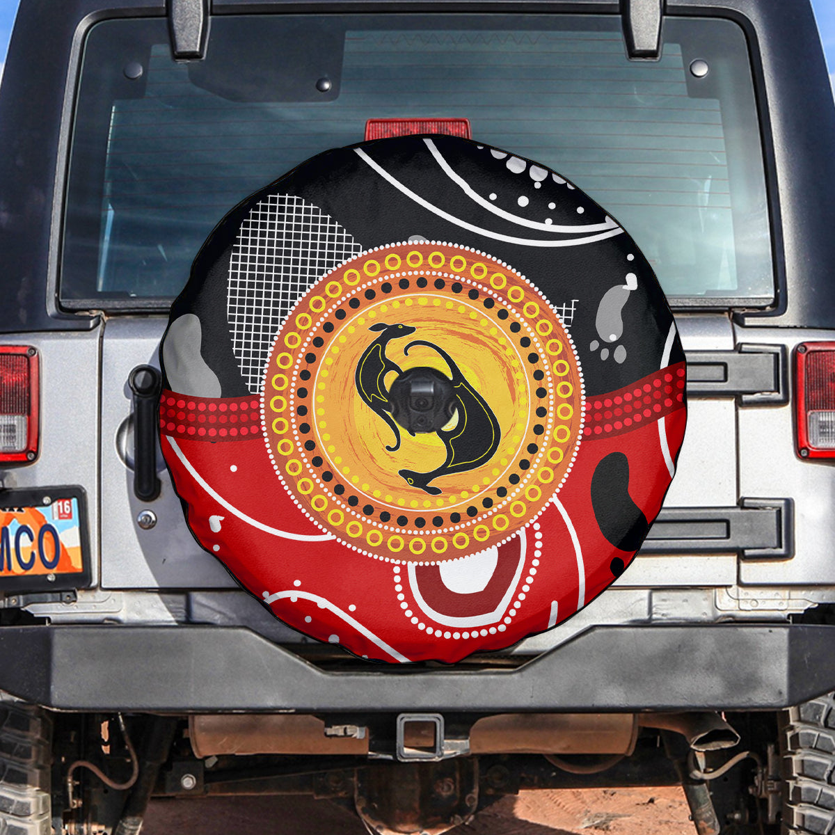 Aboriginal Flag Style Dot Art And Abstract Kangaroo Spare Tire Cover - Wonder Print Shop