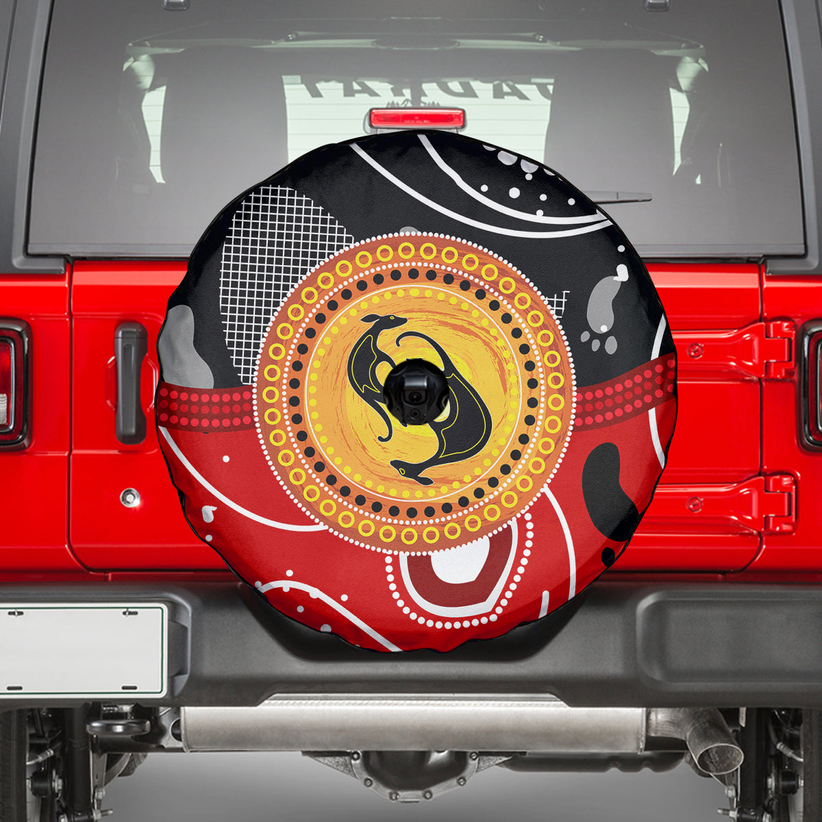 Aboriginal Flag Style Dot Art And Abstract Kangaroo Spare Tire Cover - Wonder Print Shop