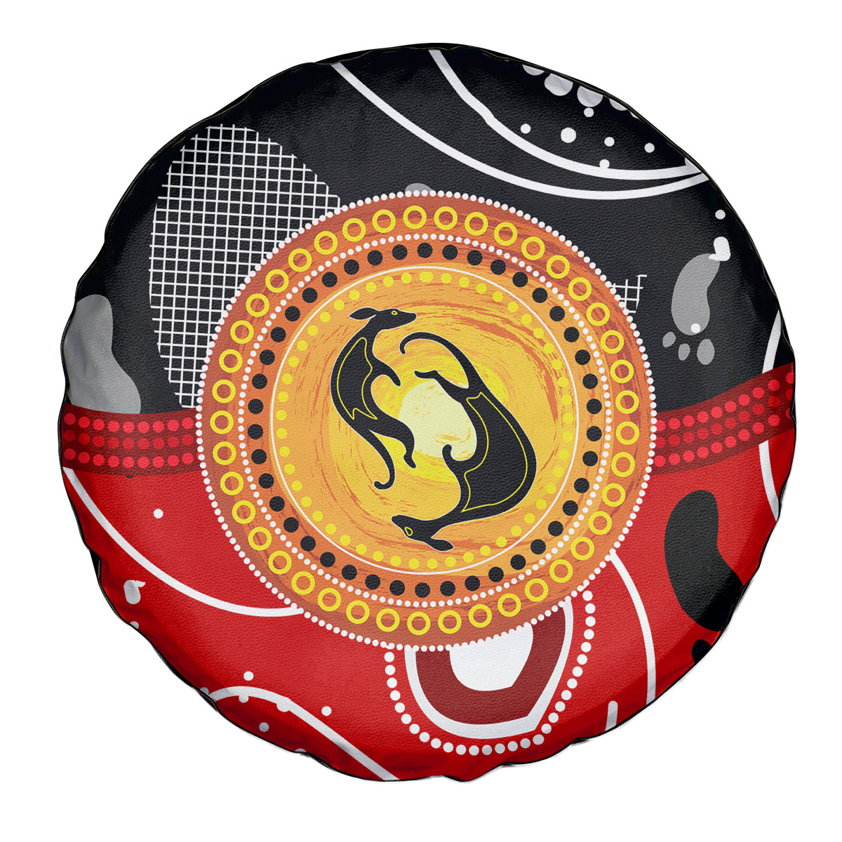 Aboriginal Flag Style Dot Art And Abstract Kangaroo Spare Tire Cover - Wonder Print Shop