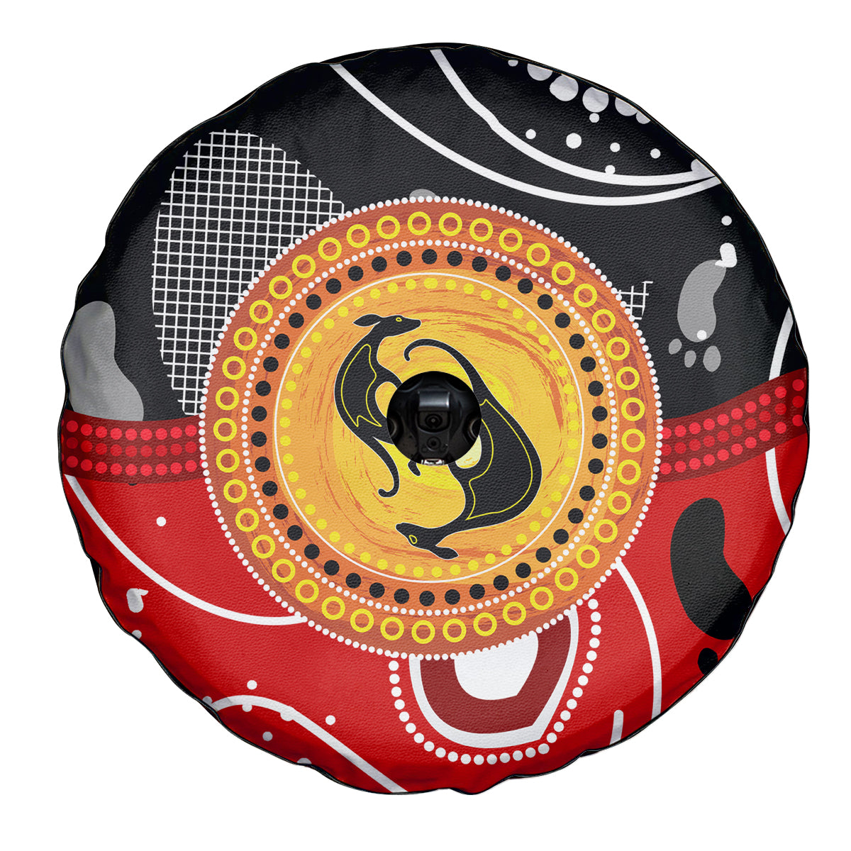 Aboriginal Flag Style Dot Art And Abstract Kangaroo Spare Tire Cover - Wonder Print Shop