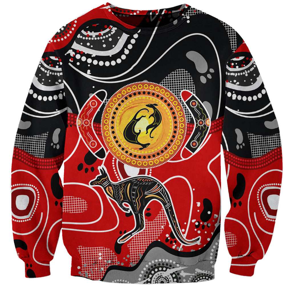 Aboriginal Flag Style Dot Art And Abstract Kangaroo Sweatshirt - Wonder Print Shop
