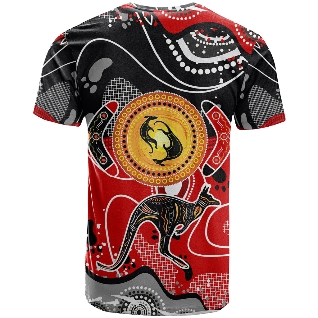 Aboriginal Flag Style Dot Art And Abstract Kangaroo T Shirt - Wonder Print Shop