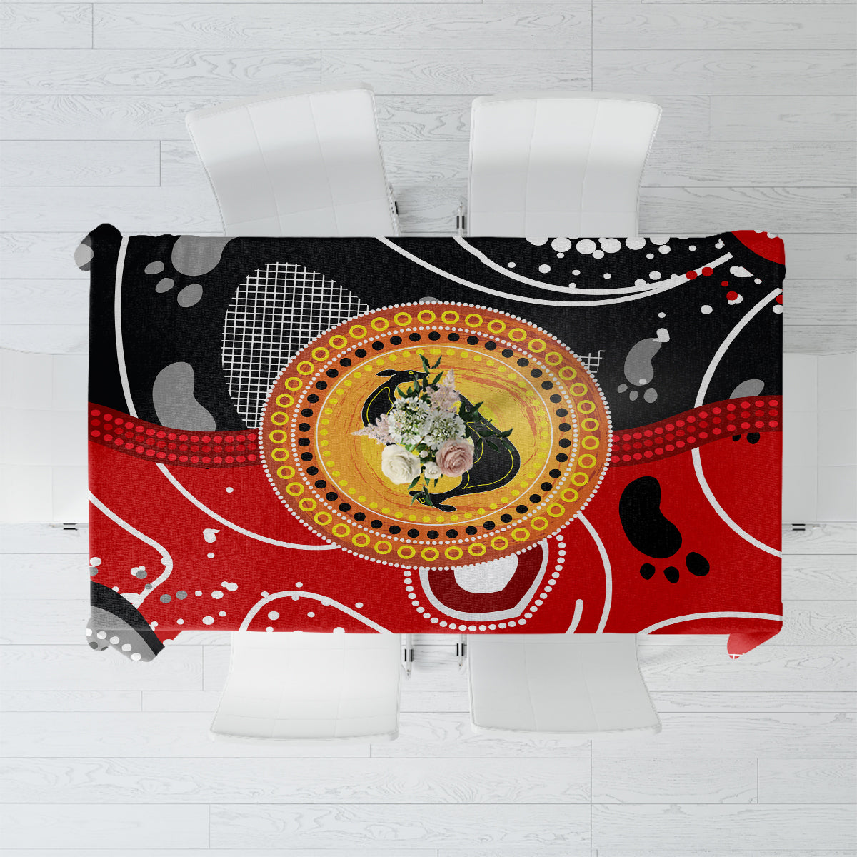 Aboriginal Flag Style Dot Art And Abstract Kangaroo Tablecloth - Wonder Print Shop