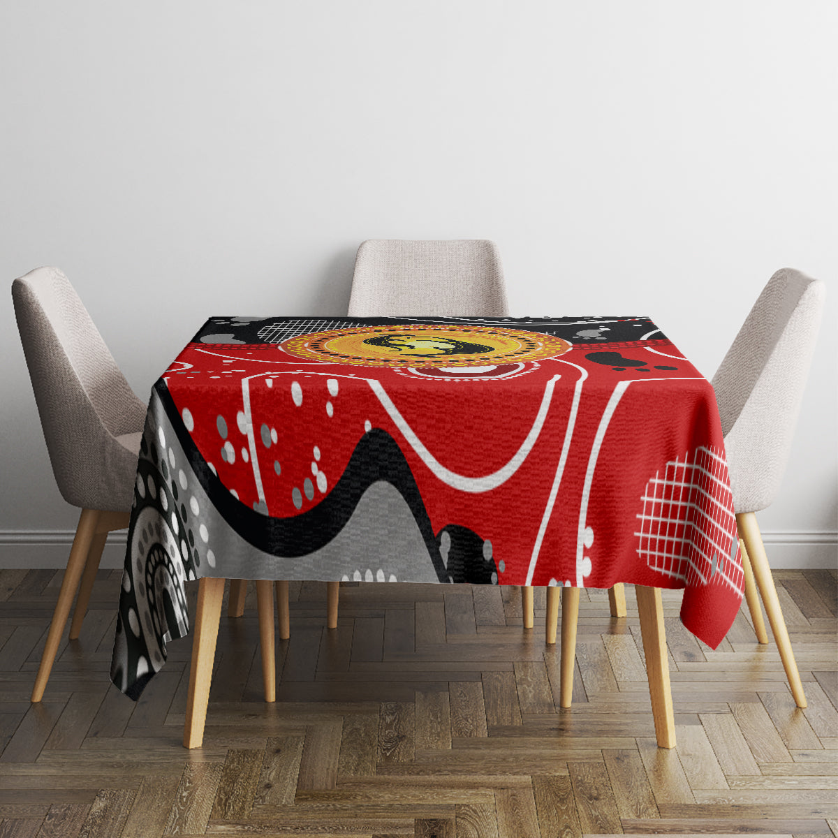 Aboriginal Flag Style Dot Art And Abstract Kangaroo Tablecloth - Wonder Print Shop