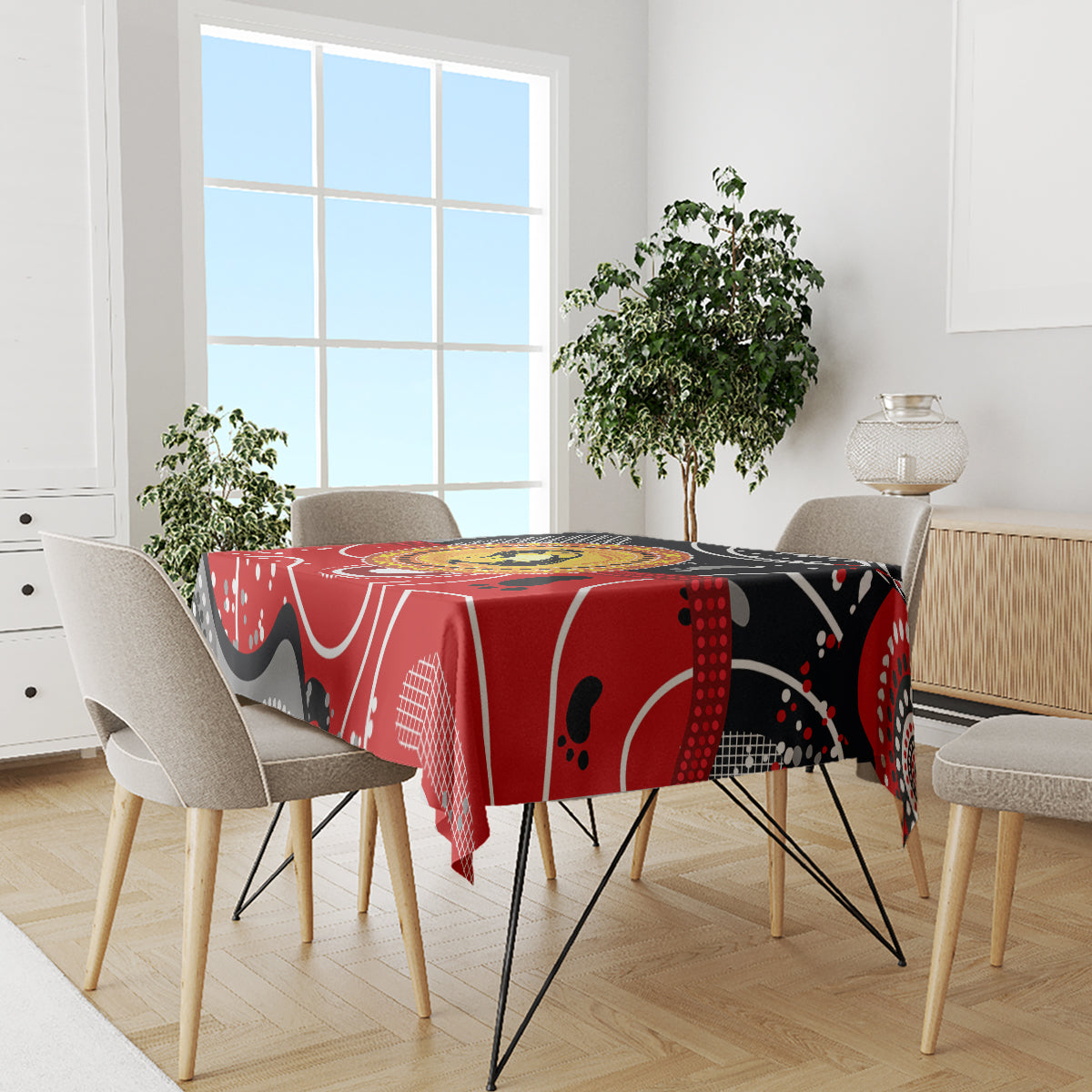 Aboriginal Flag Style Dot Art And Abstract Kangaroo Tablecloth - Wonder Print Shop