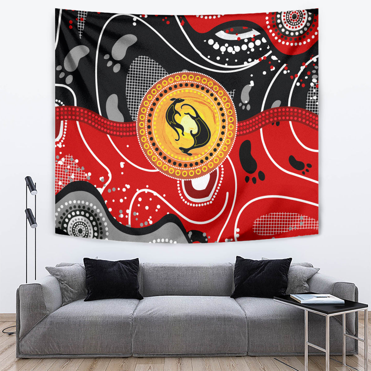 Aboriginal Flag Style Dot Art And Abstract Kangaroo Tapestry - Wonder Print Shop