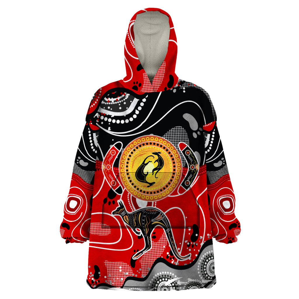 Aboriginal Flag Style Dot Art And Abstract Kangaroo Wearable Blanket Hoodie - Wonder Print Shop