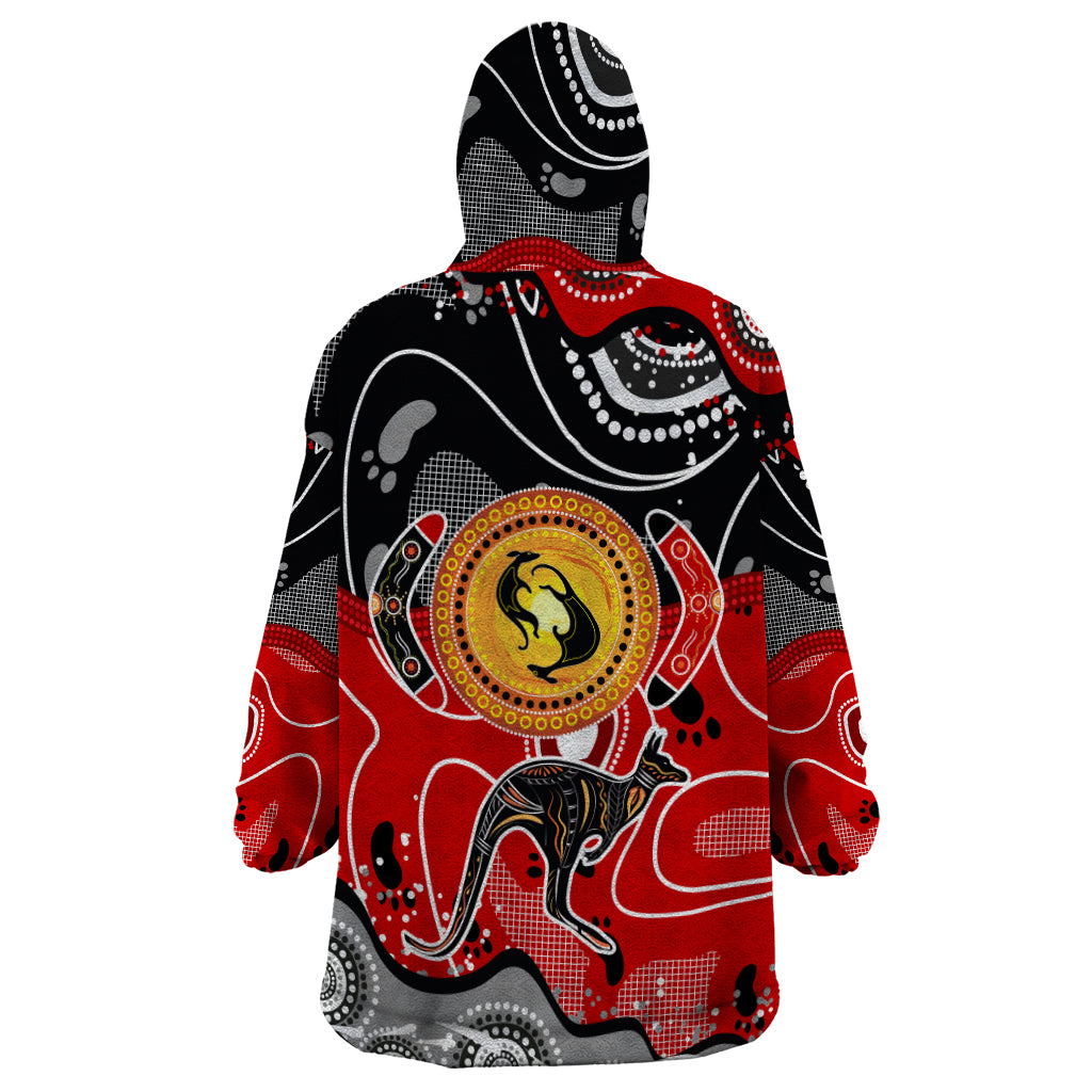 Aboriginal Flag Style Dot Art And Abstract Kangaroo Wearable Blanket Hoodie - Wonder Print Shop