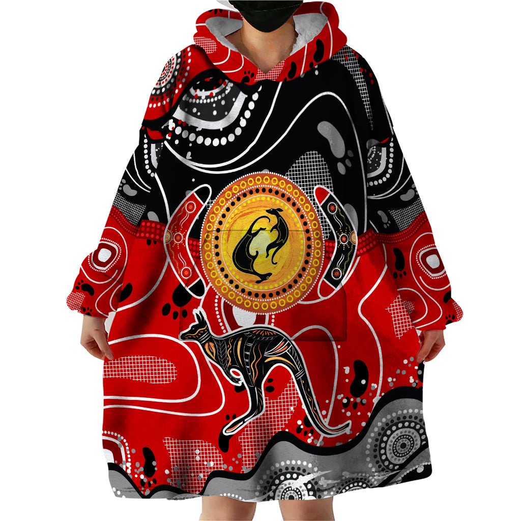 Aboriginal Flag Style Dot Art And Abstract Kangaroo Wearable Blanket Hoodie - Wonder Print Shop