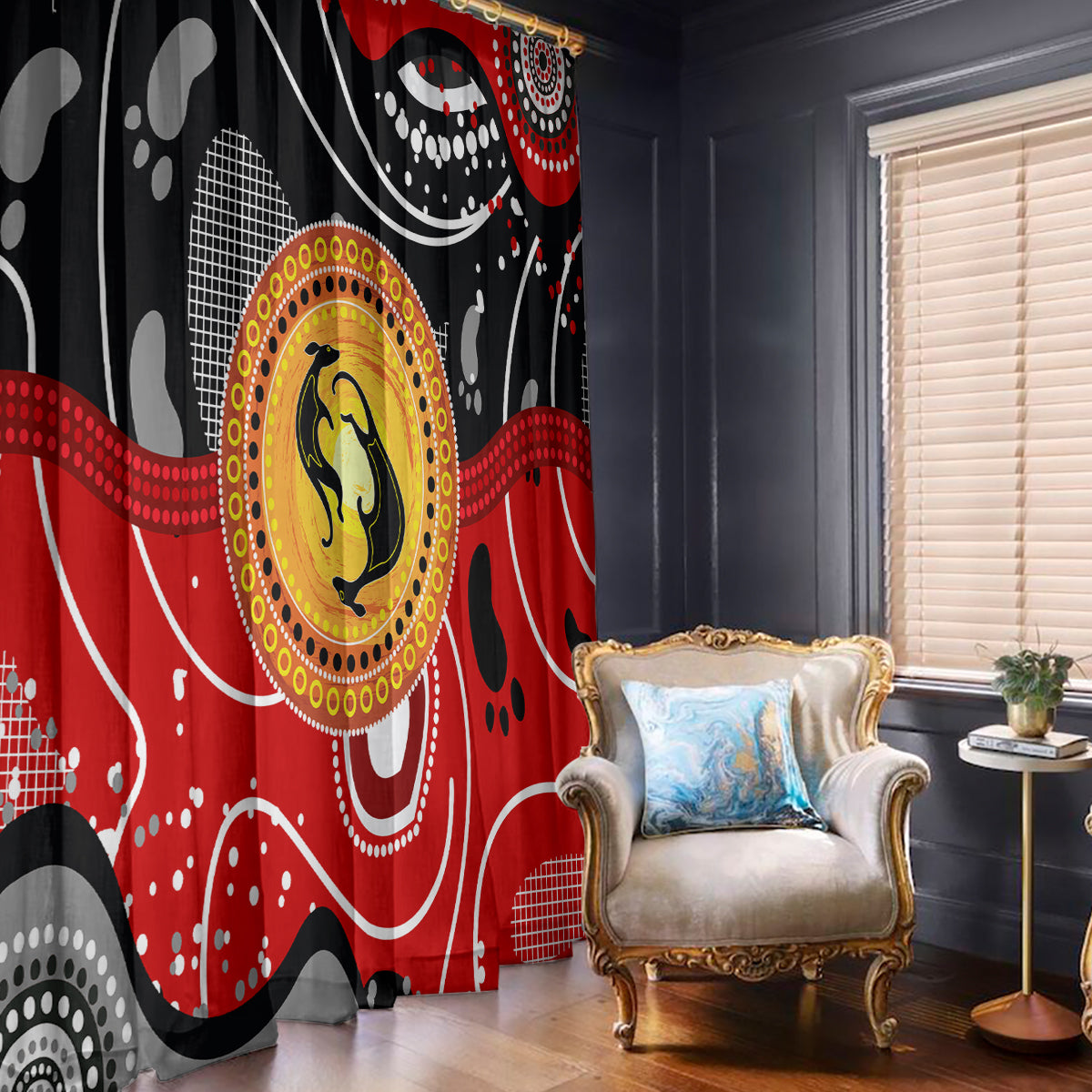 Aboriginal Flag Style Dot Art And Abstract Kangaroo Window Curtain - Wonder Print Shop