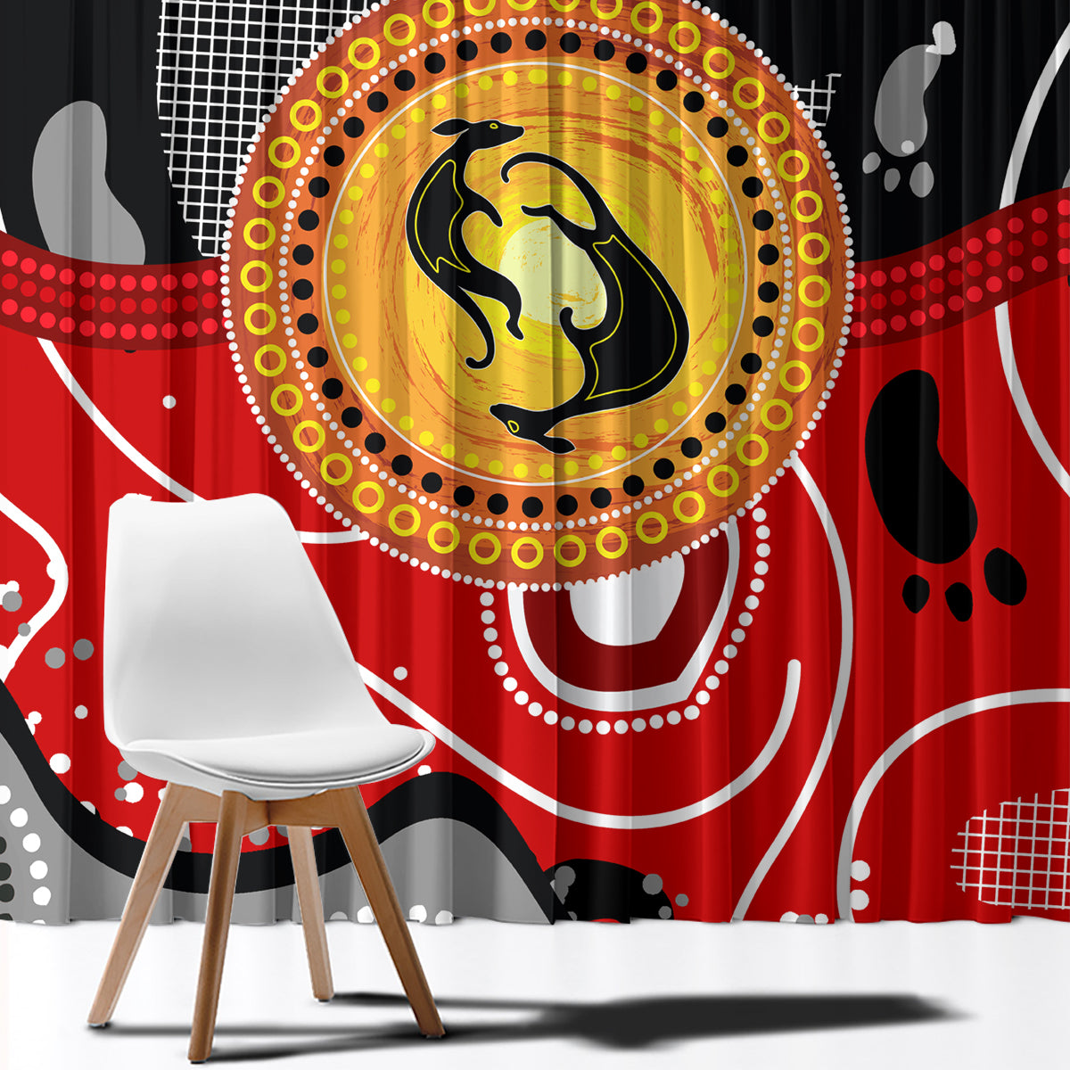 Aboriginal Flag Style Dot Art And Abstract Kangaroo Window Curtain - Wonder Print Shop