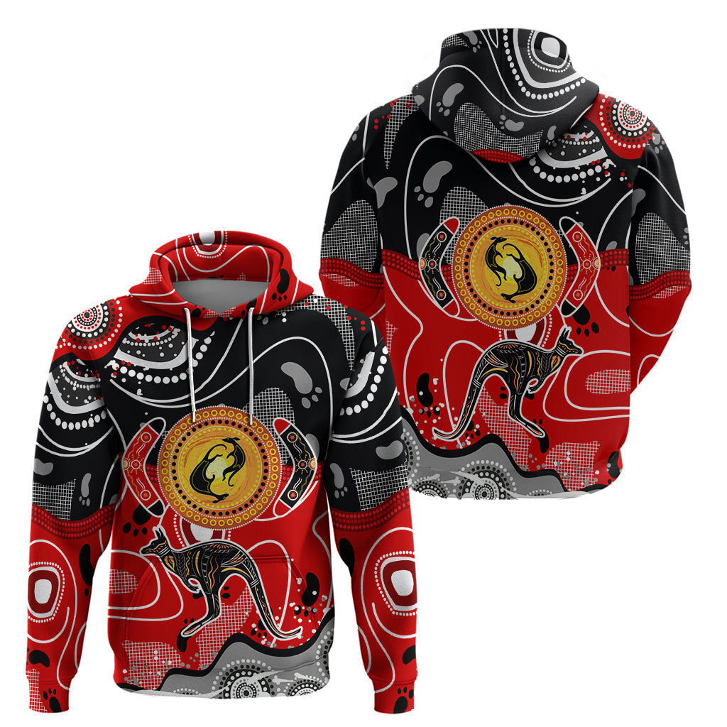 Aboriginal Flag Style Dot Art And Abstract Kangaroo Zip Hoodie - Wonder Print Shop