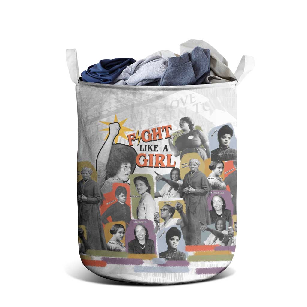 Black History Fight Like A Girl Laundry Basket African Feminist Icons and Bold Retro Art Style - Wonder Print Shop