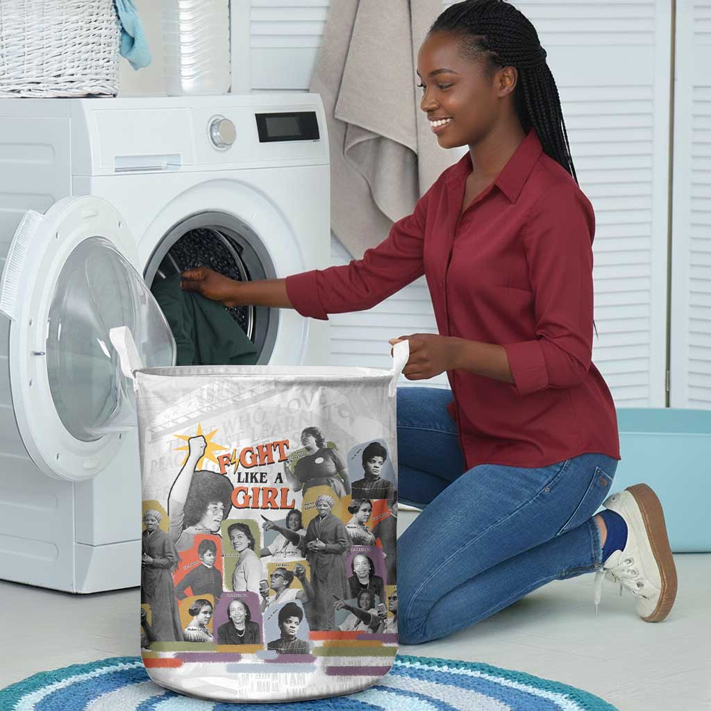 Black History Fight Like A Girl Laundry Basket African Feminist Icons and Bold Retro Art Style - Wonder Print Shop