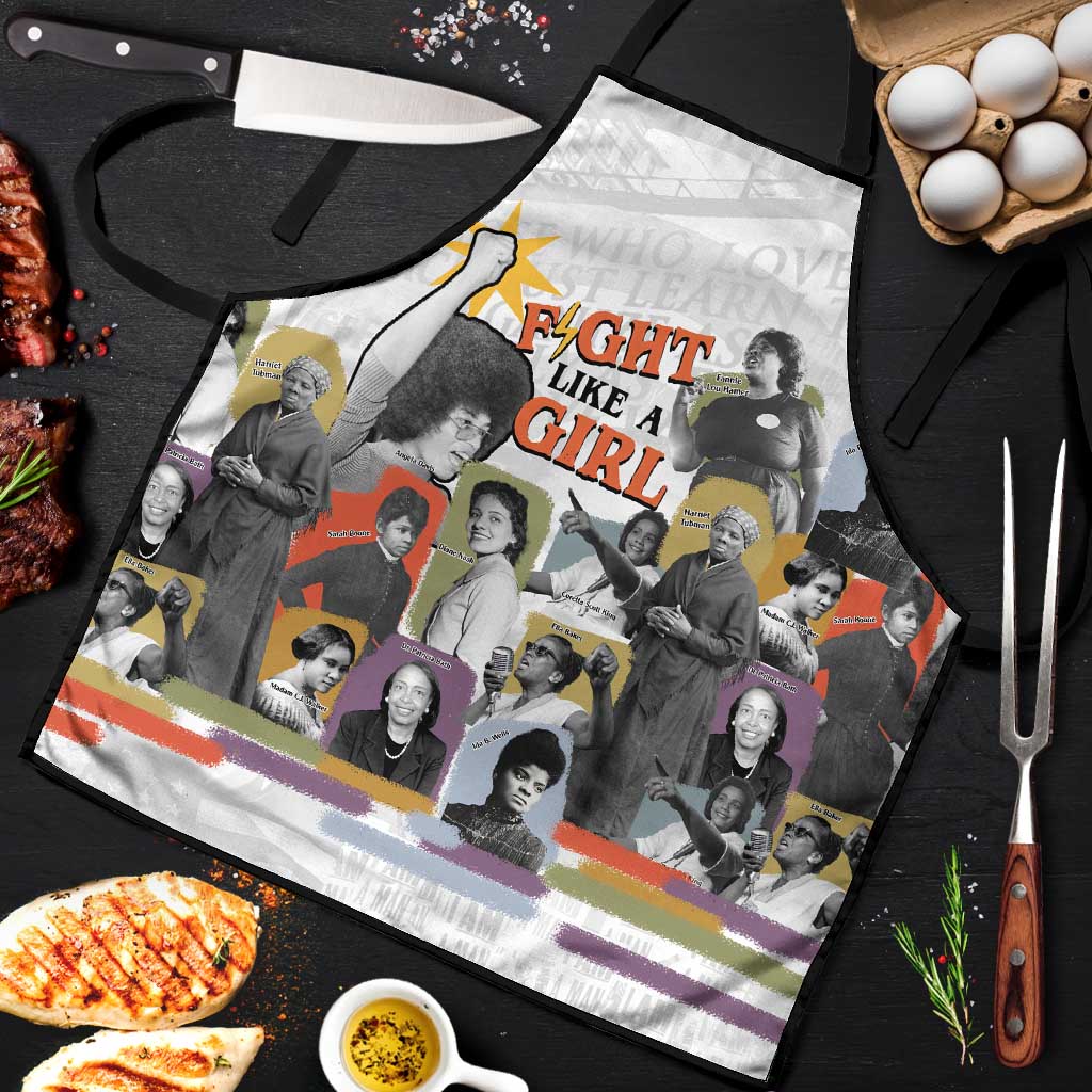 Black History Fight Like A Girl Apron African Feminist Icons and Bold Retro Art Style - Wonder Print Shop