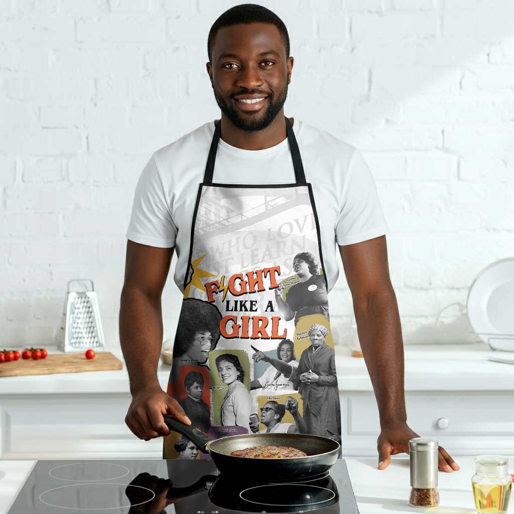 Black History Fight Like A Girl Apron African Feminist Icons and Bold Retro Art Style - Wonder Print Shop
