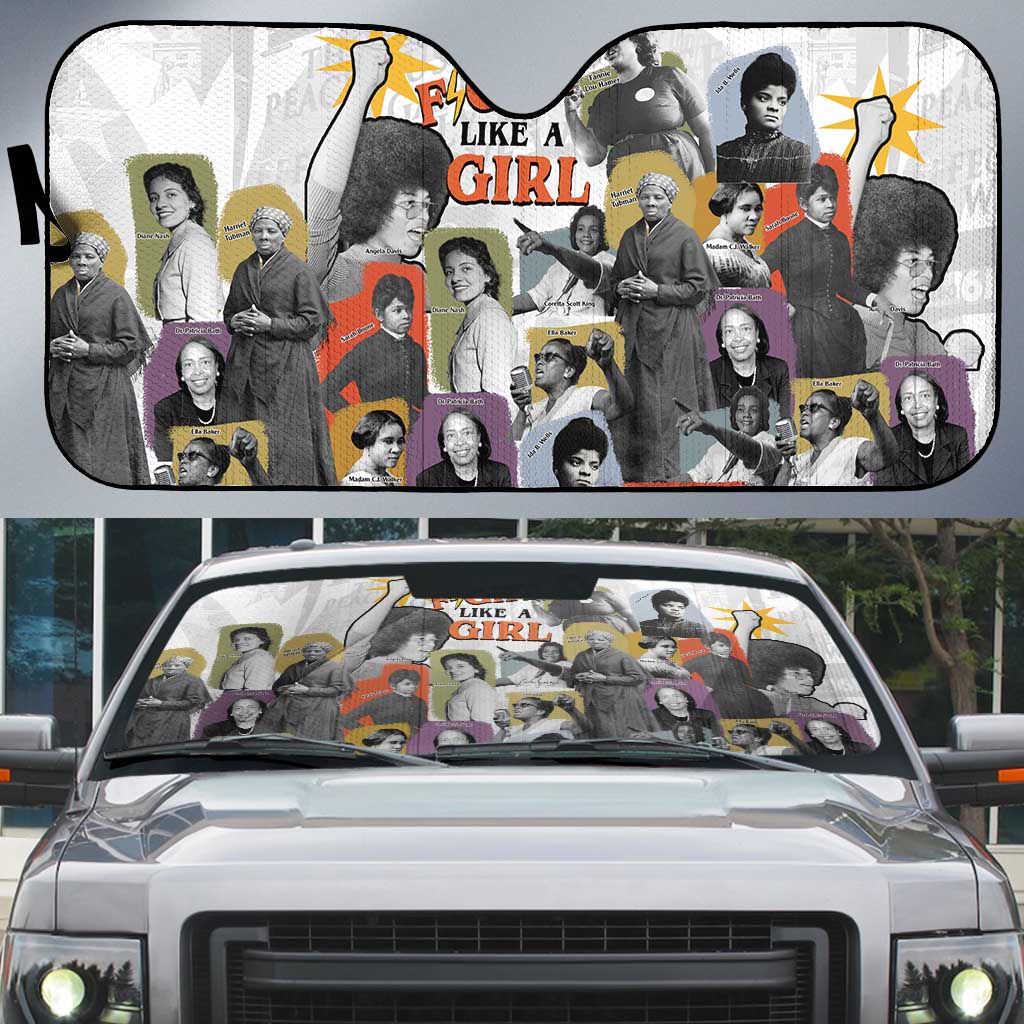Black History Fight Like A Girl Auto Sun Shade African Feminist Icons and Bold Retro Art Style - Wonder Print Shop