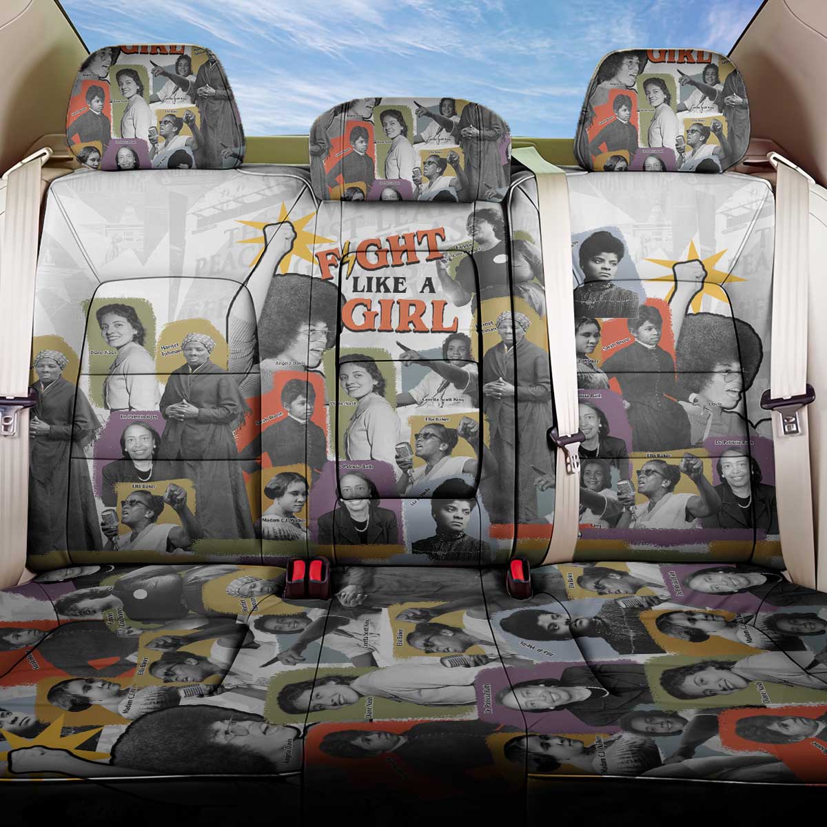Black History Fight Like A Girl Back Car Seat Cover African Feminist Icons and Bold Retro Art Style - Wonder Print Shop