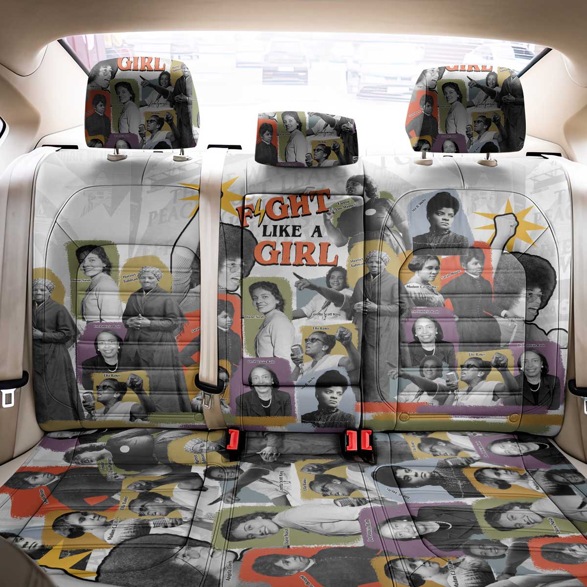 Black History Fight Like A Girl Back Car Seat Cover African Feminist Icons and Bold Retro Art Style - Wonder Print Shop