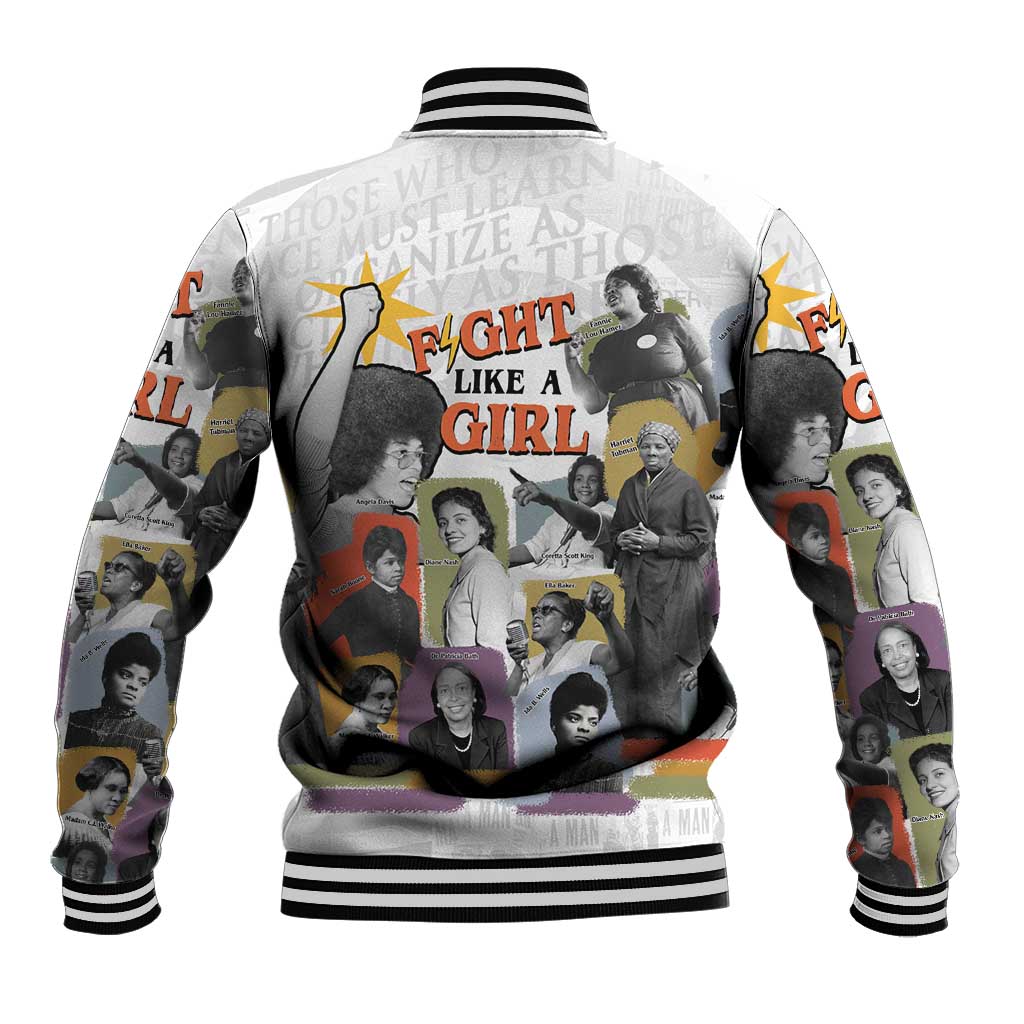 Black History Fight Like A Girl Baseball Jacket African Feminist Icons and Bold Retro Art Style - Wonder Print Shop