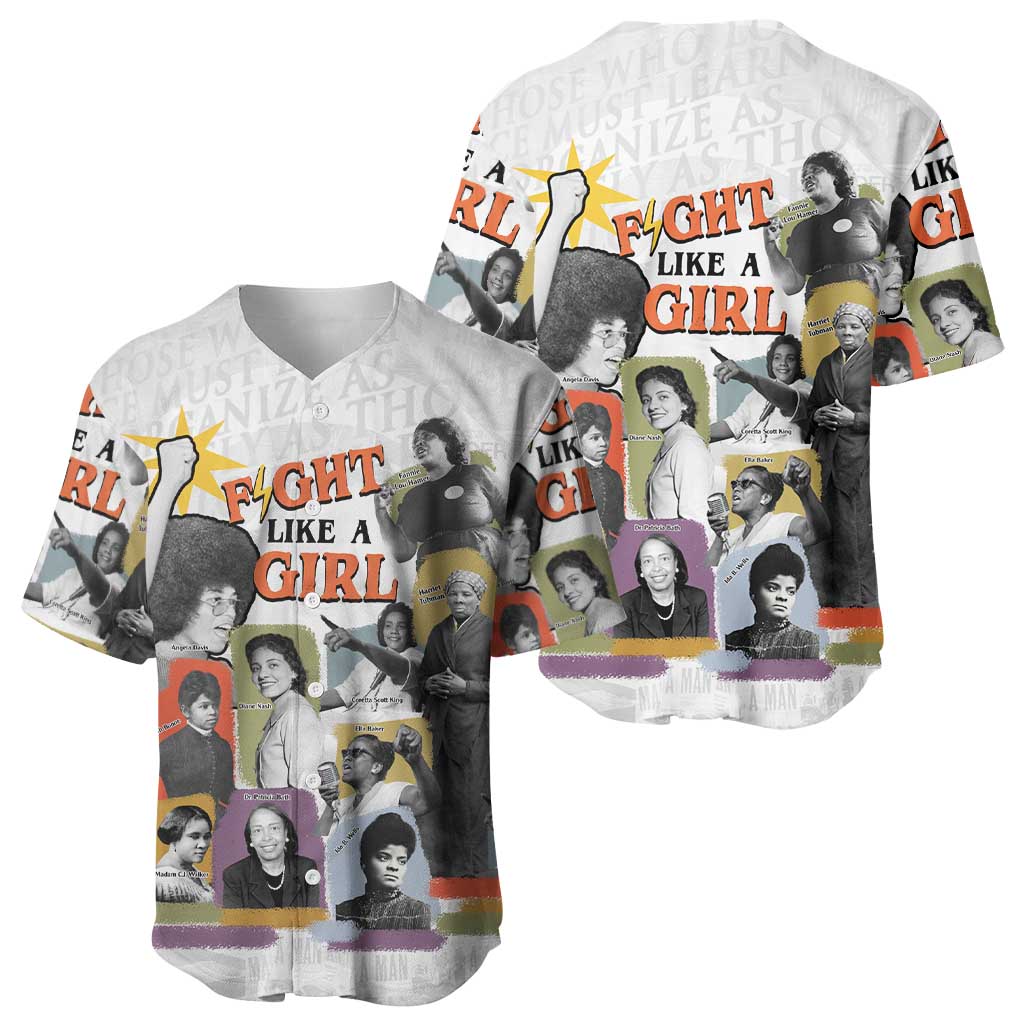 Black History Fight Like A Girl Baseball Jersey African Feminist Icons and Bold Retro Art Style - Wonder Print Shop