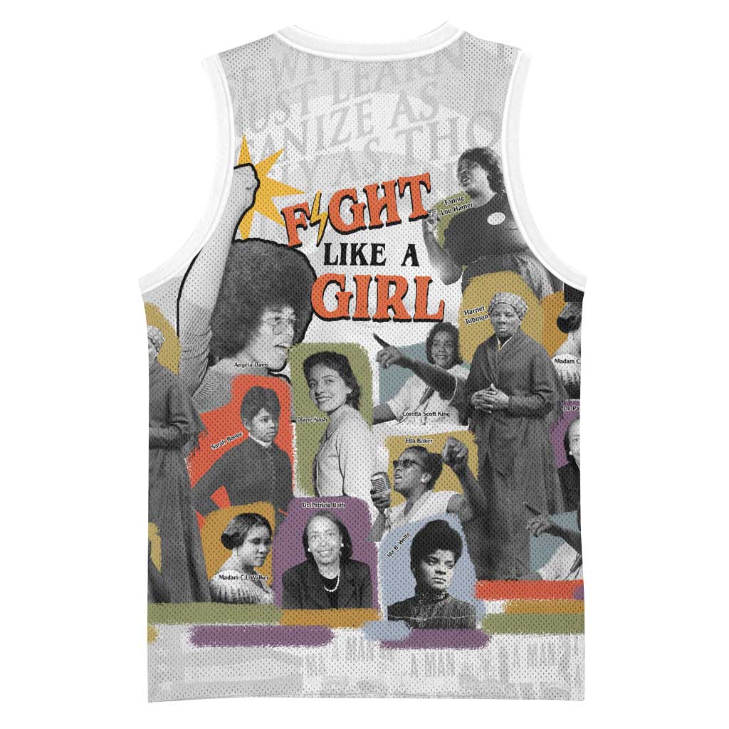 Black History Fight Like A Girl Basketball Jersey African Feminist Icons and Bold Retro Art Style - Wonder Print Shop
