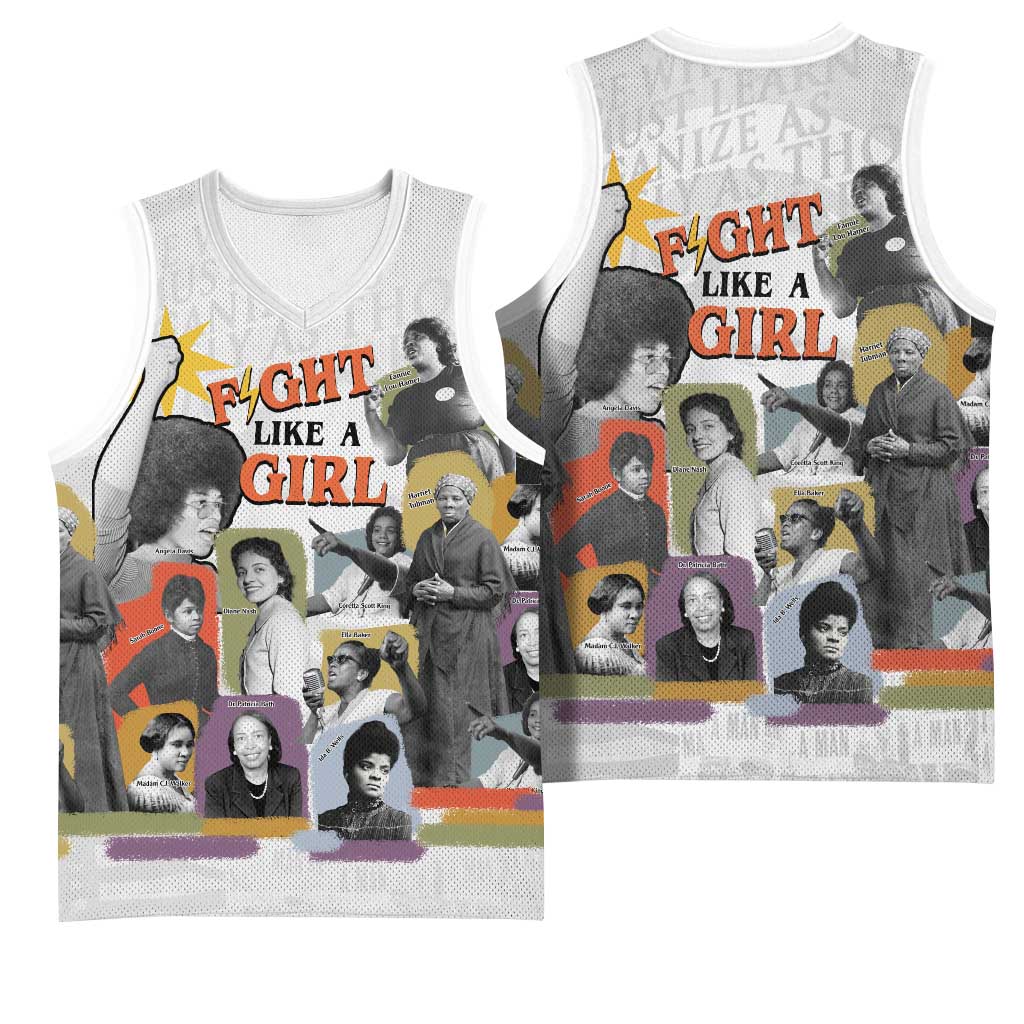 Black History Fight Like A Girl Basketball Jersey African Feminist Icons and Bold Retro Art Style - Wonder Print Shop
