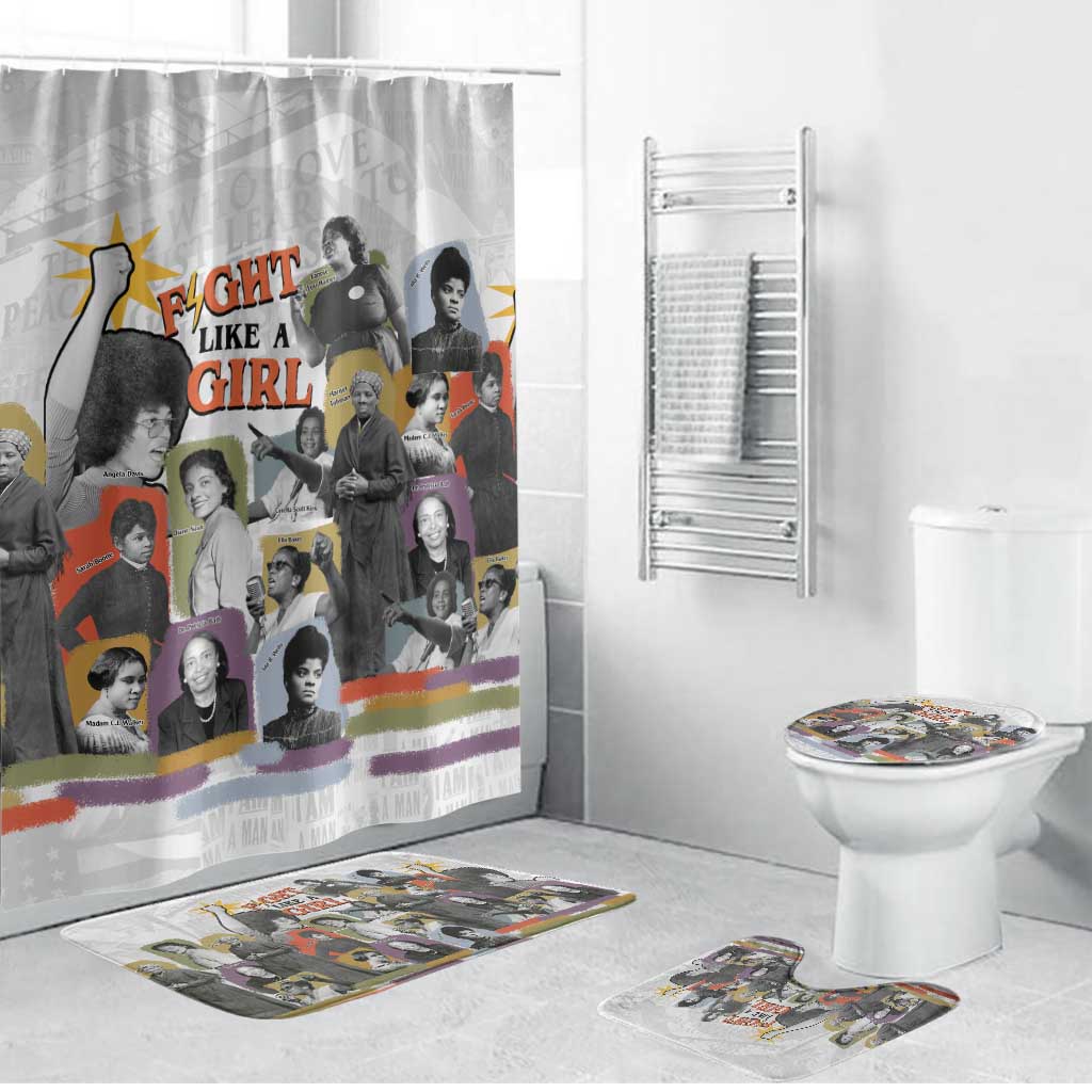 Black History Fight Like A Girl Bathroom Set African Feminist Icons and Bold Retro Art Style - Wonder Print Shop