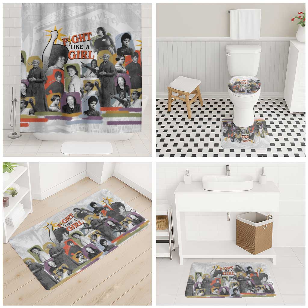 Black History Fight Like A Girl Bathroom Set African Feminist Icons and Bold Retro Art Style - Wonder Print Shop