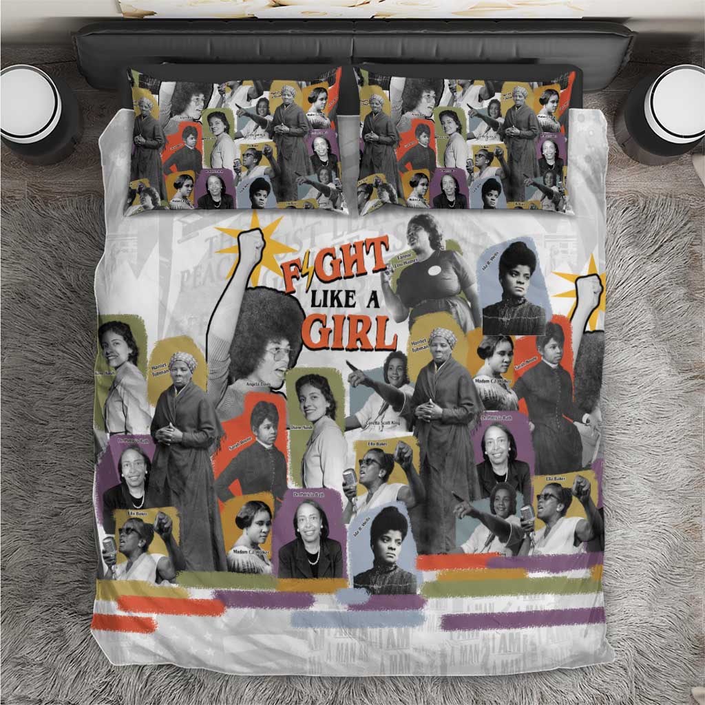 Black History Fight Like A Girl Bedding Set African Feminist Icons and Bold Retro Art Style - Wonder Print Shop