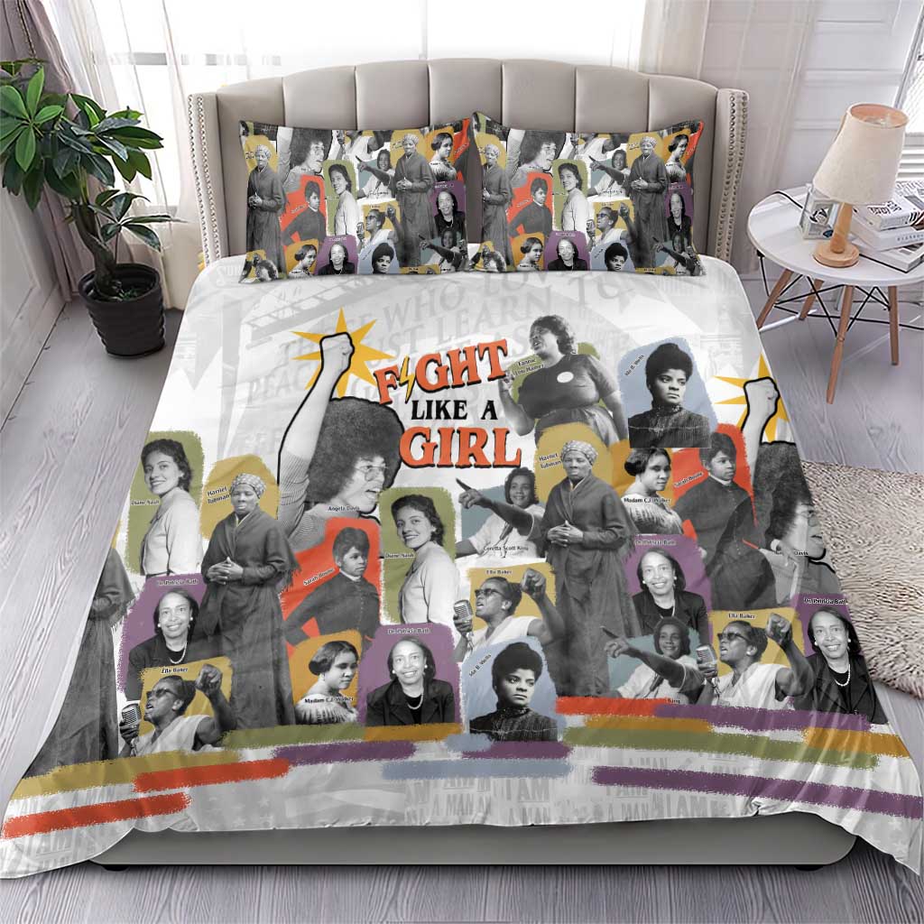 Black History Fight Like A Girl Bedding Set African Feminist Icons and Bold Retro Art Style - Wonder Print Shop