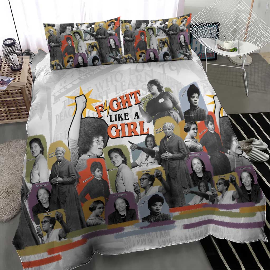 Black History Fight Like A Girl Bedding Set African Feminist Icons and Bold Retro Art Style - Wonder Print Shop