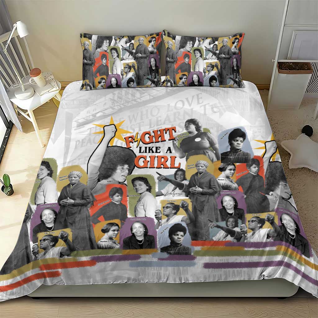 Black History Fight Like A Girl Bedding Set African Feminist Icons and Bold Retro Art Style - Wonder Print Shop