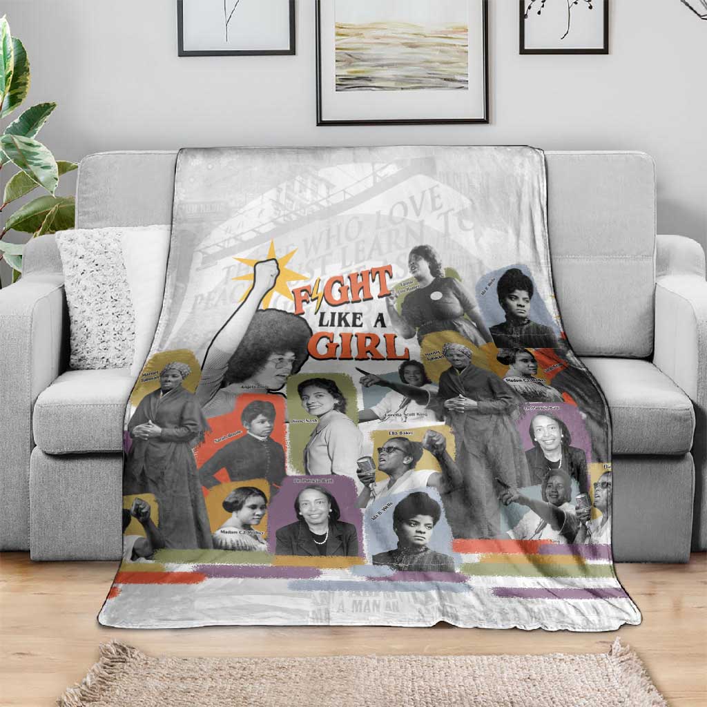 Black History Fight Like A Girl Blanket African Feminist Icons and Bold Retro Art Style - Wonder Print Shop