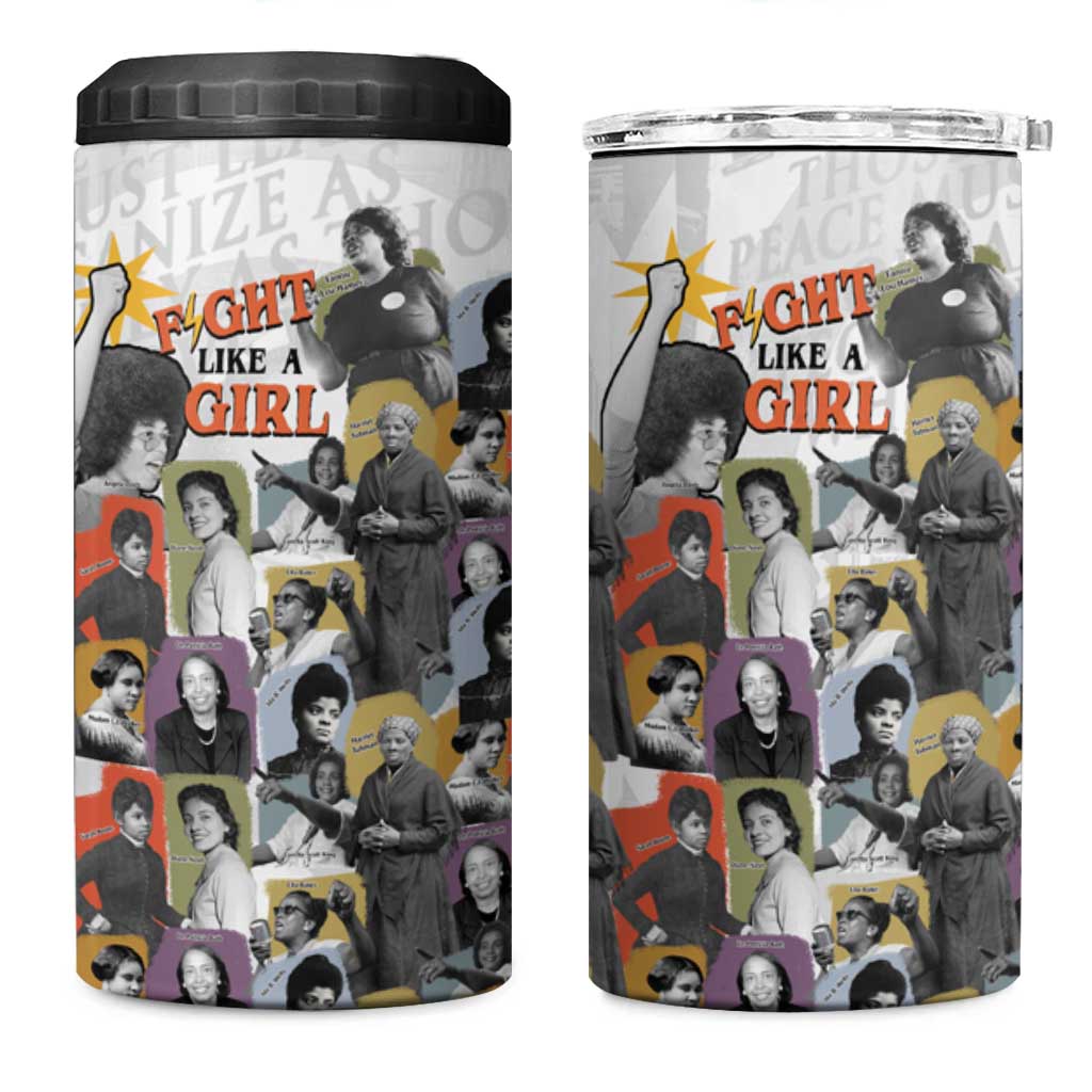 Black History Fight Like A Girl 4 in 1 Can Cooler Tumbler African Feminist Icons and Bold Retro Art Style - Wonder Print Shop