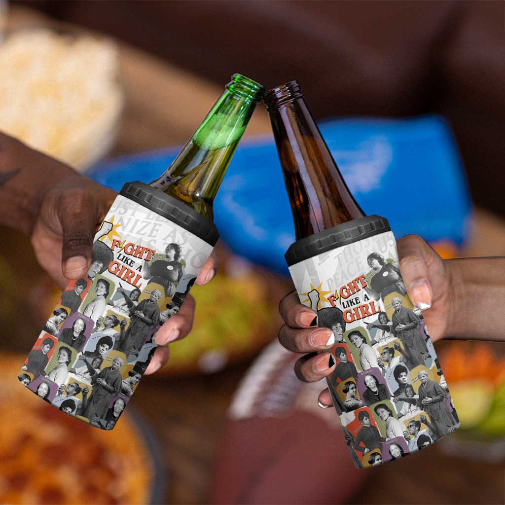 Black History Fight Like A Girl 4 in 1 Can Cooler Tumbler African Feminist Icons and Bold Retro Art Style - Wonder Print Shop