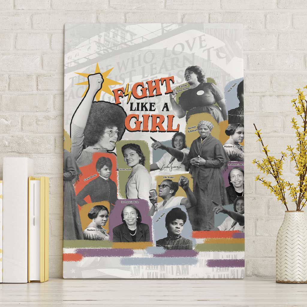 Black History Fight Like A Girl Canvas Wall Art African Feminist Icons and Bold Retro Art Style - Wonder Print Shop