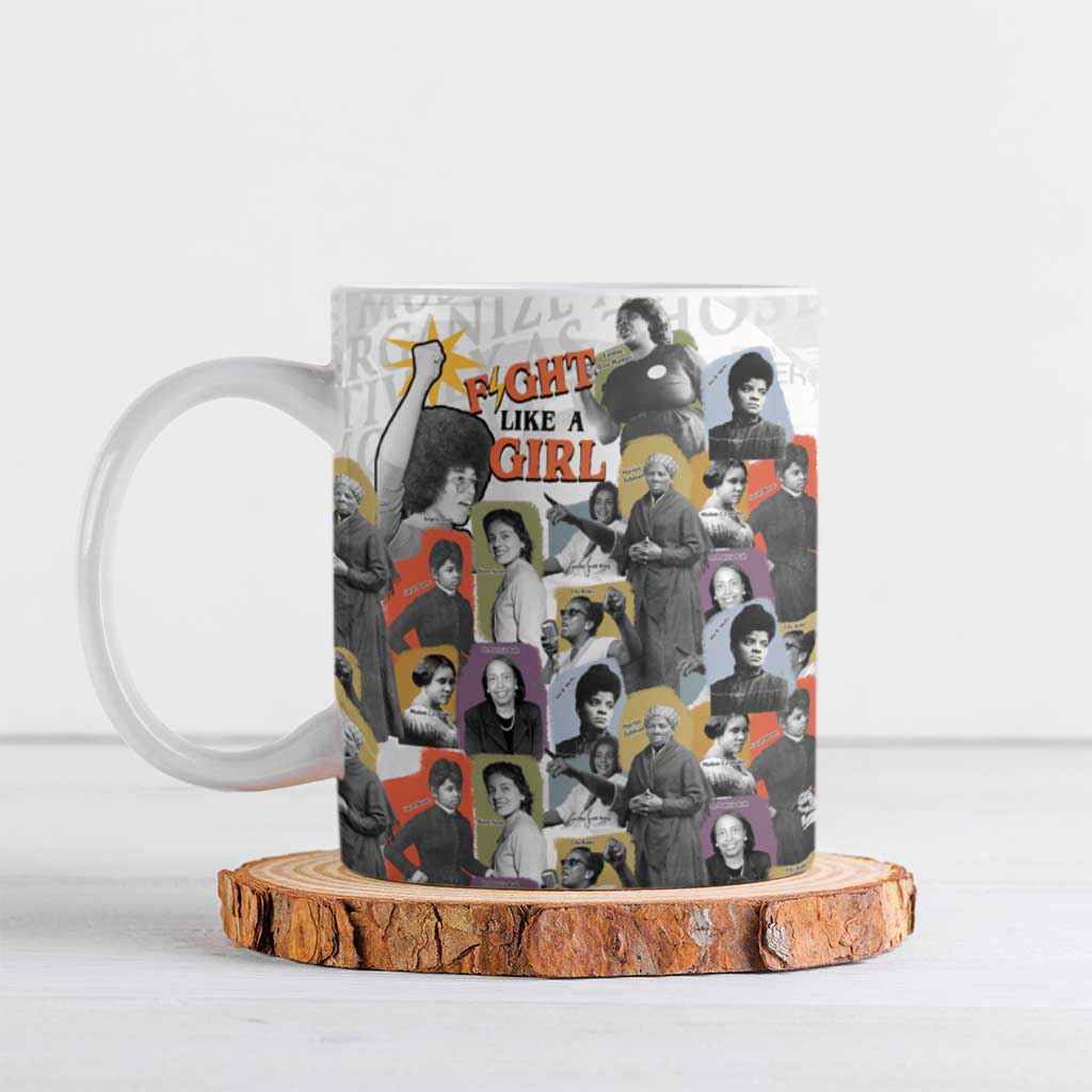 Black History Fight Like A Girl Ceramic Mug African Feminist Icons and Bold Retro Art Style - Wonder Print Shop