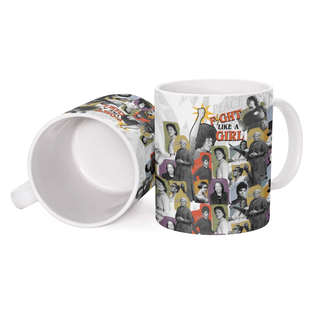 Black History Fight Like A Girl Ceramic Mug African Feminist Icons and Bold Retro Art Style - Wonder Print Shop