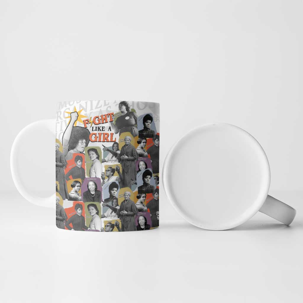 Black History Fight Like A Girl Ceramic Mug African Feminist Icons and Bold Retro Art Style - Wonder Print Shop