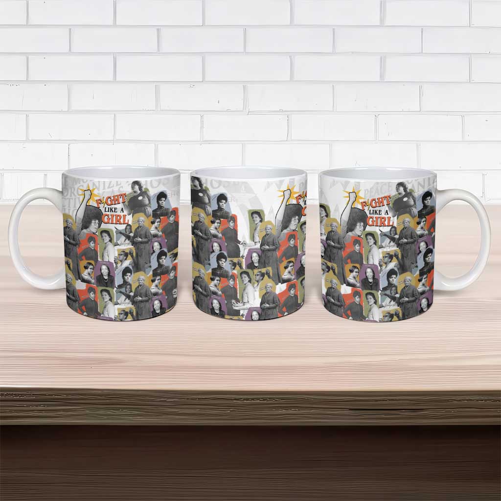 Black History Fight Like A Girl Ceramic Mug African Feminist Icons and Bold Retro Art Style - Wonder Print Shop