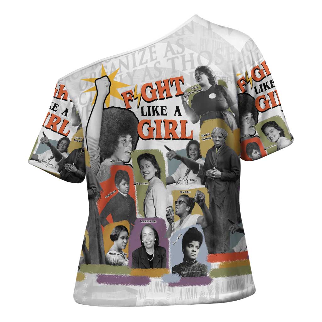Black History Fight Like A Girl Cross Shoulder Shirt African Feminist Icons and Bold Retro Art Style - Wonder Print Shop