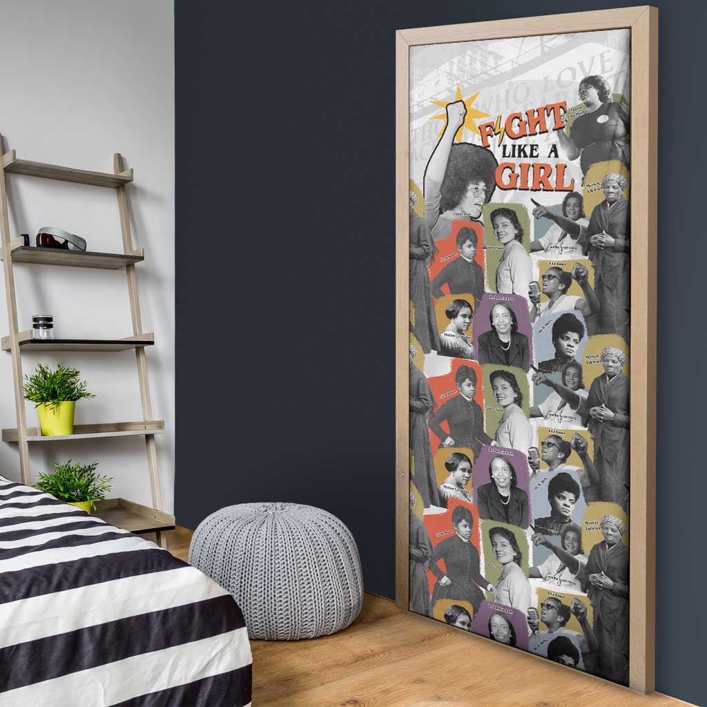 Black History Fight Like A Girl Door Cover African Feminist Icons and Bold Retro Art Style - Wonder Print Shop