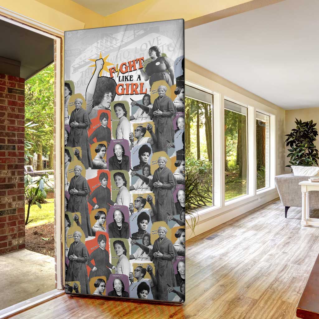 Black History Fight Like A Girl Door Cover African Feminist Icons and Bold Retro Art Style - Wonder Print Shop